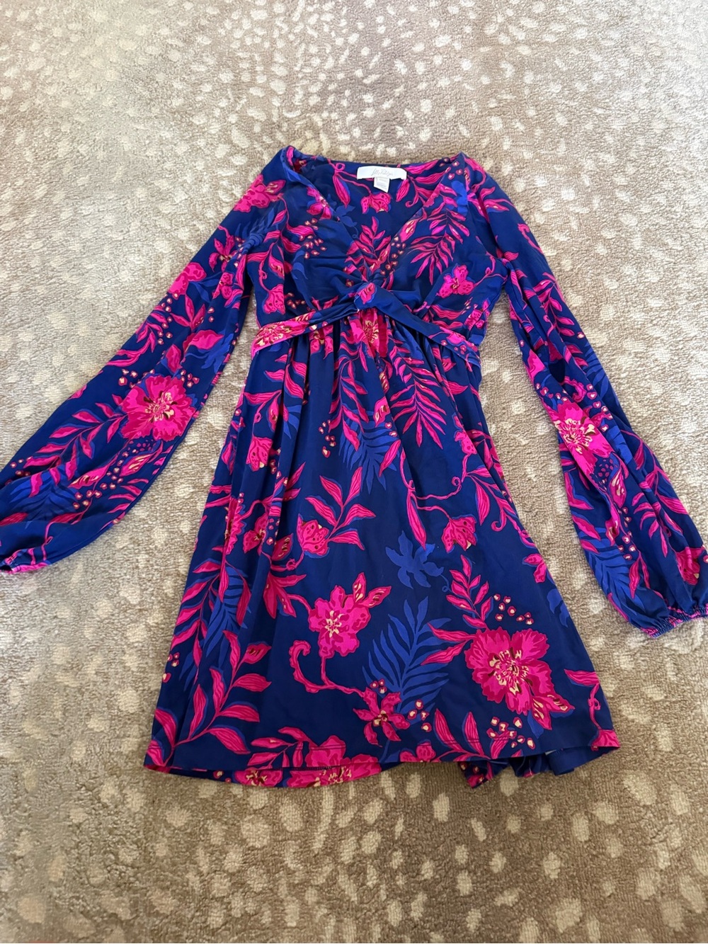 Lilly Pulitzer Navy and Fuchsia Floral Tie-Front Dress